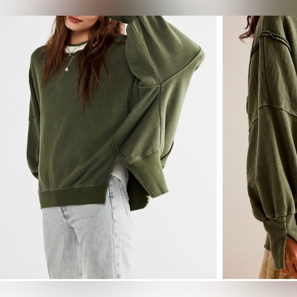 NWOT Free People / We the Free Camden sweatshirt - adventurer green - L - Picture 2 of 8